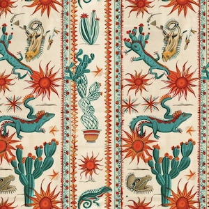 Southwestern Fabric, Cactus And Lizard Desert Print, 60-Inch Width