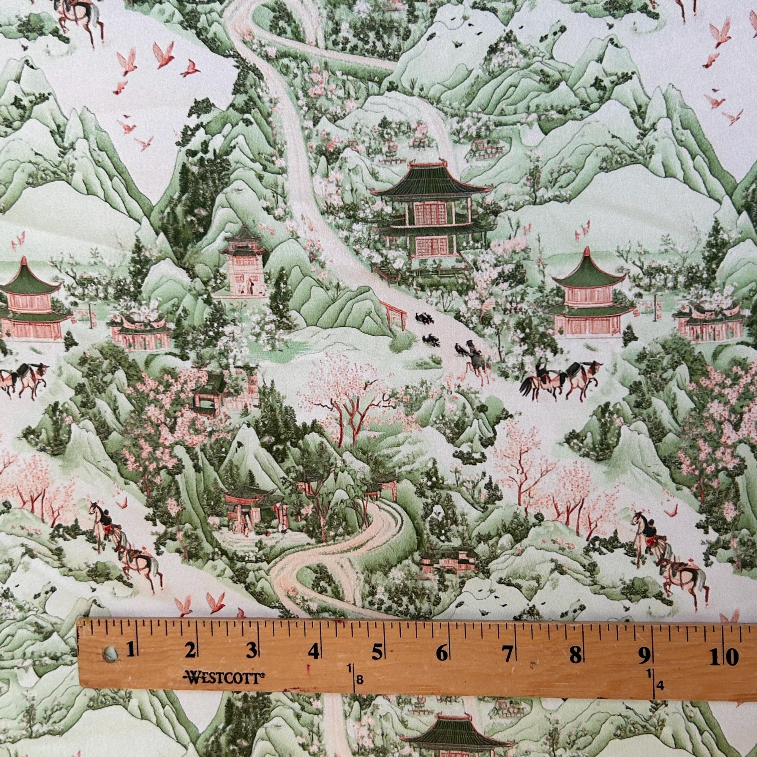Chinoiserie Fabric. Vintage Asian Landscape Fabric. Luxury Toile_print ...