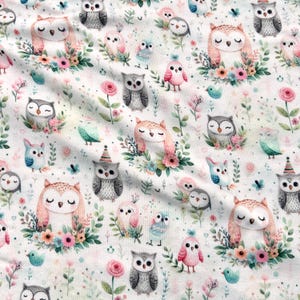 Owl  Fabric by the Yard. kids fabric. cute animal fabric.
