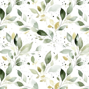 Watercolor Green Leaf Fabric – Botanical Cotton by the Yard, Nature-Inspired Sewing Material for fashion, Crafts & Home Decor.
