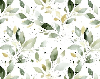 Watercolor Green Leaf Fabric – Botanical Cotton by the Yard, Nature-Inspired Sewing Material for fashion, Crafts & Home Decor.