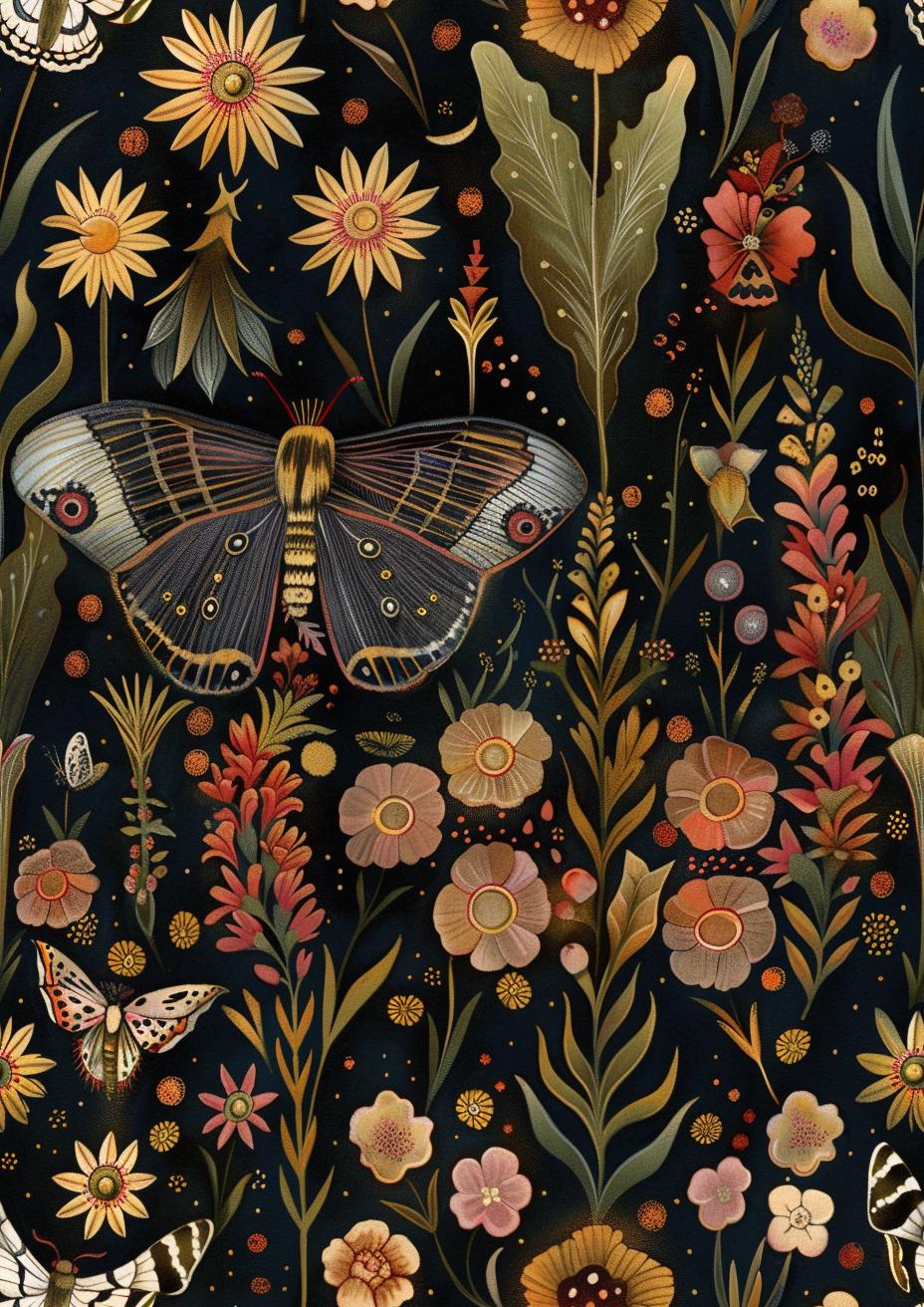 Butterfly Fabric - Rustic butterfly  - Moody Botanical butterfly Cottagecore Toadstool Woodland Fungus Fabric by the Yard