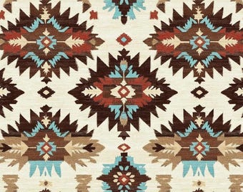 Aztec fabric. Tribal Southwestern Printed on cashmere.  fabric by yard.