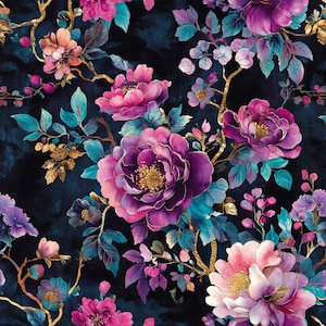 Floral Gothic Romance Glam Fabric by the yard Dark moody floral fabric for dramatic home decor Victorian noir dark flower fabric black moody