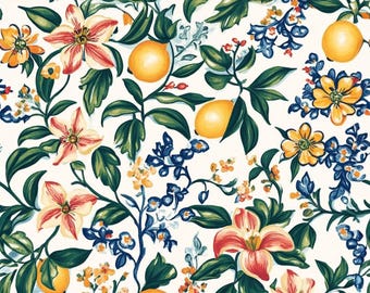italian Majolica fabric by the yard, Sicilian tile print, Italian apparel sewing fabric sundress, suit, pattern fabric. textile