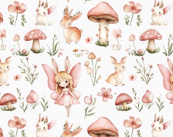 Märchenstoff. Wunderland. Tierillustrationen von bunten Aquarellen als Meterware