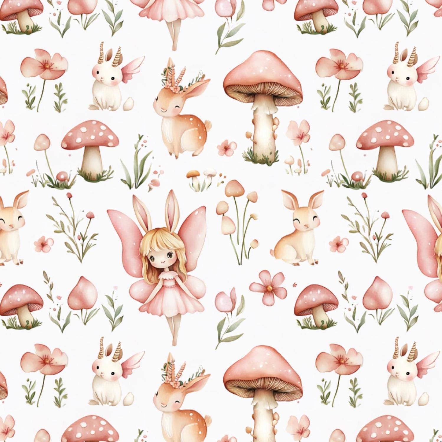 Fairy tale fabric. wonderland. watercolor illustrations of whimsical animals in Fabric By the  yard