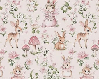 Fairy tale fabric. wonderland. watercolor illustrations of whimsical animals in Fabric By the  yard