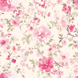 Tessuto floreale rosa romantico - Stampa botanica di ispirazione vintage con rose e verde / Decorazioni e artigianato shabby