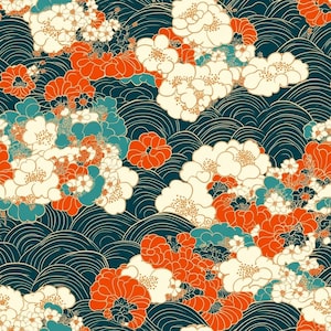 japanese_fabric.  orange_ans_teal_colored_