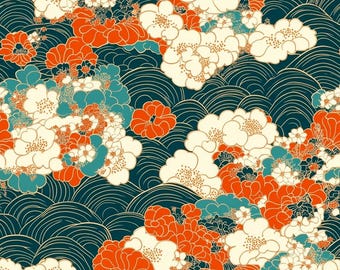 japanese_fabric.  orange_ans_teal_colored_