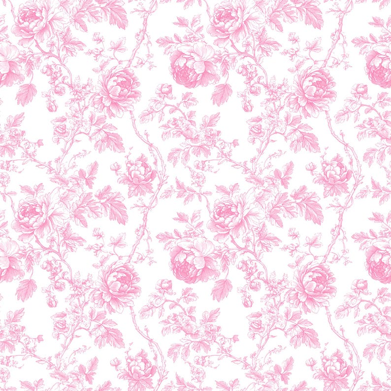 Vintage pink Toile fabric, sky blue Toile fabric by the yard.
