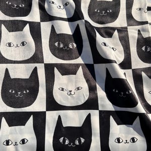 Cat Print Fabric, Black And White Satin