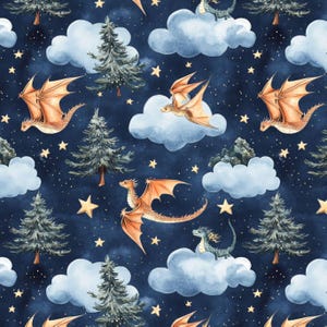 dragon fabric. Night Fantasy baby dragon Apparel Fabric - Colorful - Whimsical Fun Cute Happy Cheerful Griffin Clothing Fabric by the Yard
