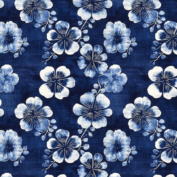 Nishigori fabric. indigo dyeing, shibori-dyed blue Tung flower pattern. fabric by yard.