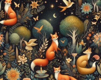 Woodland Fabric, Fox Fabric, Woodland , Wild forest Animal fabris, Fabric By The Half Yard