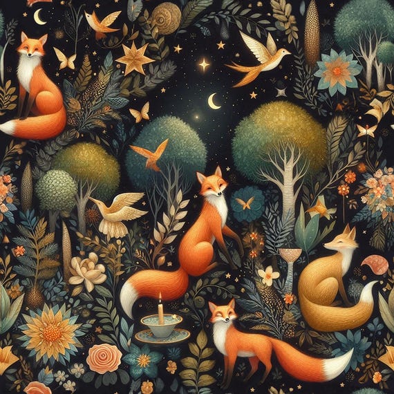Woodland Fabric, Fox Fabric, Woodland , Wild forest Animal fabris, Fabric By The Half Yard