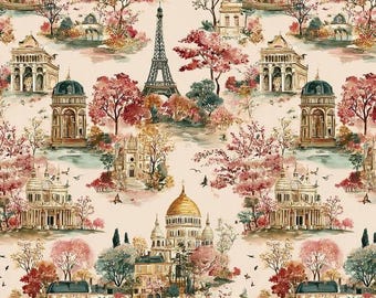 Paris fabric.  Nautical Landscape Print – Vibrant Paris fabric by the Yard, Landscape Watercolor Print for home deco and fashion