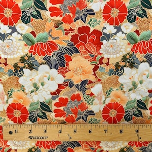 Japanese satin fabric, with floral and geometric designs  luxurious style._japanese_fabric