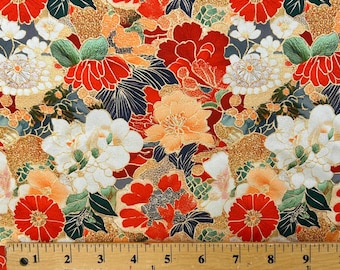 Tejido de satén japonés, con diseños florales y geométricos de estilo lujoso._tela_japonesa