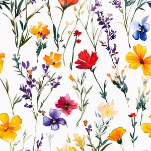 Tela de flores silvestres en acuarela: vibrante tela floral cortada a medida, estampado de jardín botánico para moda, manualidades y proyectos de costura.