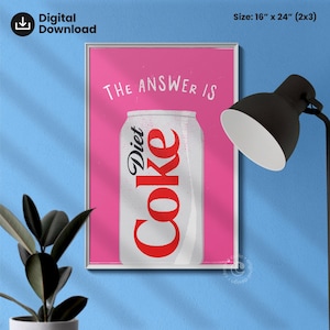 La respuesta es Coca-Cola Light / Ilustración de bebida divertida Impresión Arte de pared Decoración de cocina Póster para amantes de las bebidas Diseño moderno Descarga digital imprimible