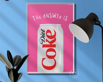 Diet Coke Print, Pink Pop Art Wall Art, Soda Lover Gift, Trendy Kitchen Poster, Aesthetic Apartment Decor, Printable Digital Download