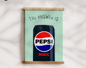 Pepsi Max Print, Retro Soda Wall Art, Pepsi Lover Gift, Fun Kitchen Poster, Trendy Apartment Decor, Pop Art, Printable Digital Download