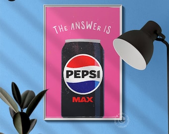 Pepsi Max Print, Modern Kitchen Wall Art, Soda Lover Gift, Trendy Beverage Poster, Aesthetic Apartment Decor, Printable Digital Download