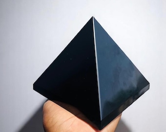 Large Black Tourmaline Pyramid Hand Carved Crystal Home Office Decorative Crystal Pyramid Purifiation Crystal Gemstone Pyramid 130MM