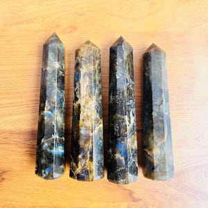 3Pcs Set Flashy Labradorite Crystal Point Tower Hand Carved Crystal Home Office Decorative Obelisk Hand Made Wand 3-4 inch