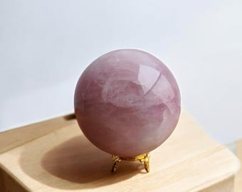 Large 100MM Rose Quartz Sphere Ball Hand Carved Crystal Home Office Decorative Sphere With Golden Metal Stand Crystal Gift