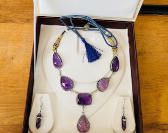 Handmade Amethyst Necklace and Earrings Set: Boho Gemstone Jewelry