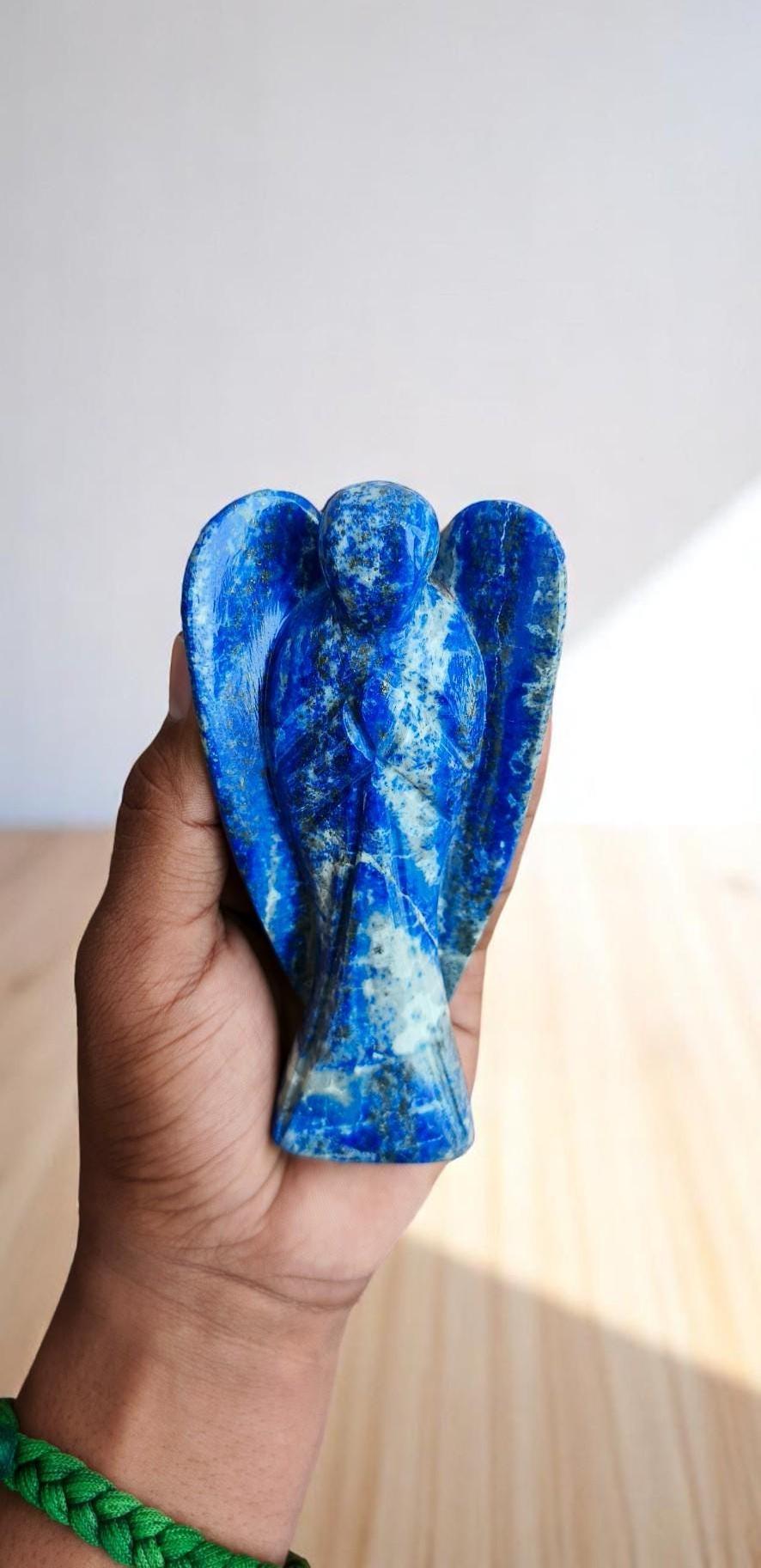 Large Lapis Lazuli Crystal Angel Handmade Crystal Carved Angel Crystal Carved Home Office Decorative Crystal Angel Gemstone Pocket Angel