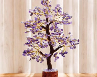 Natural Amethyst Tree Healing Gemstone Crystal Bonsai Fortune Money Tree for Good Luck, Home Office Kitchen Décor Spiritual Gift