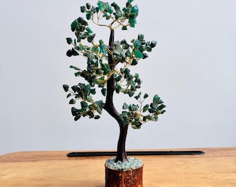 Natural Green Jade Crystal Tree Healing Gemstone Crystal Bonsai Fortune Money Tree Home Office Kitchen Decorative Tree 9-12inche