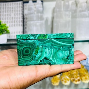 Beautiful Green Malachite Carved Box - Unique Crystal Trinket Jewelry Box 3.5”