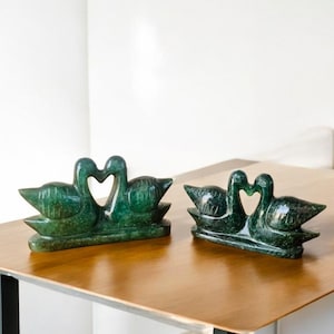 Natural Green Jade Duck Pair Handmade Green Jade Male & Female Mandarin Duck Pair Green Ducks  Attract Love Passion 80-120 Grams 2.5 -3.5&quot;