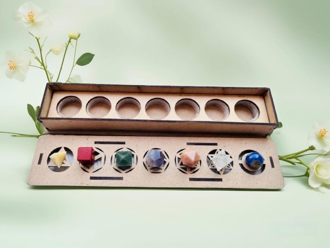 7 Chakra Sacred Geometry Set Platonic Solids Natural Gemstone Crystal ...