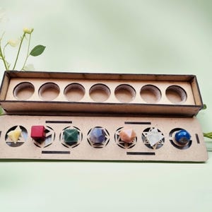 7 Chakra Sacred Geometry Set Platonic Solids Natural Gemstone Crystal Beautiful Gift with Wooden Box spiritual healing