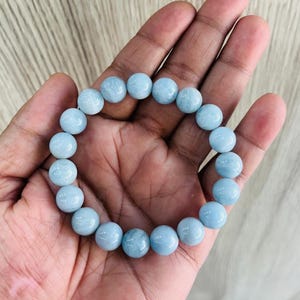 Natural Aquamarine Crystal Bracelet - Natural Round Beads - Unisex Protection Gemstone - Authentic Spiritual Healing Jewelry 10mm with Box