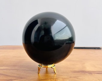 Large Black Tourmaline Crystal Sphere Ball Hand Carved Crystal Gemstone Sphere Crystal Carved Home Office Decorative Ball Gift 100MM