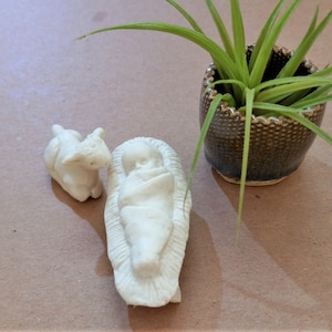 Manger Baby and Lamb Set White Miniature Ceramic Nativity