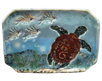 Blue Lagoon Unique Handmade Turtle Tray Small Serving Plate or Sushi Dish