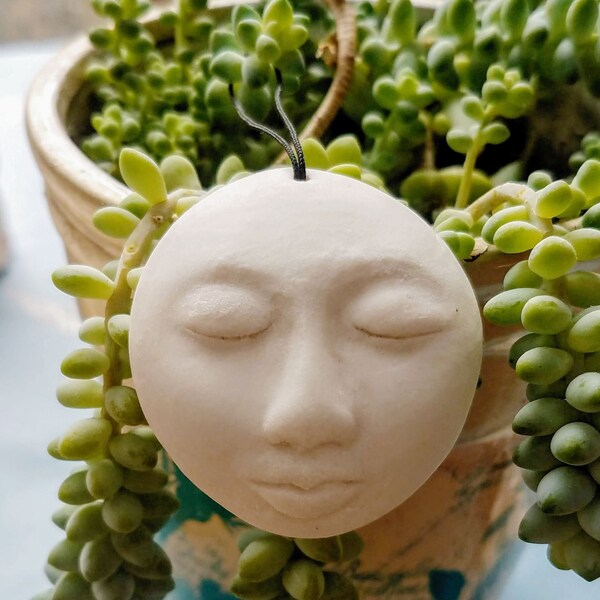 White Moon or Sun Face Ceramic Bisque Porcelain Ornament