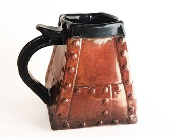 Steampunk Ceramic Red and Black Pottery Tankard Rustic Coffee Mug Handmade