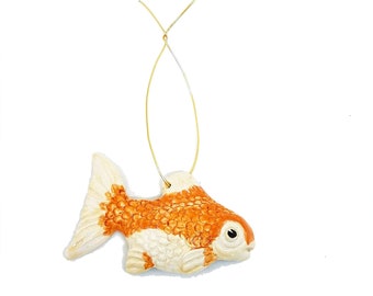 Ornement de décoration en céramique orange et blanc poisson doré sculpture animal
