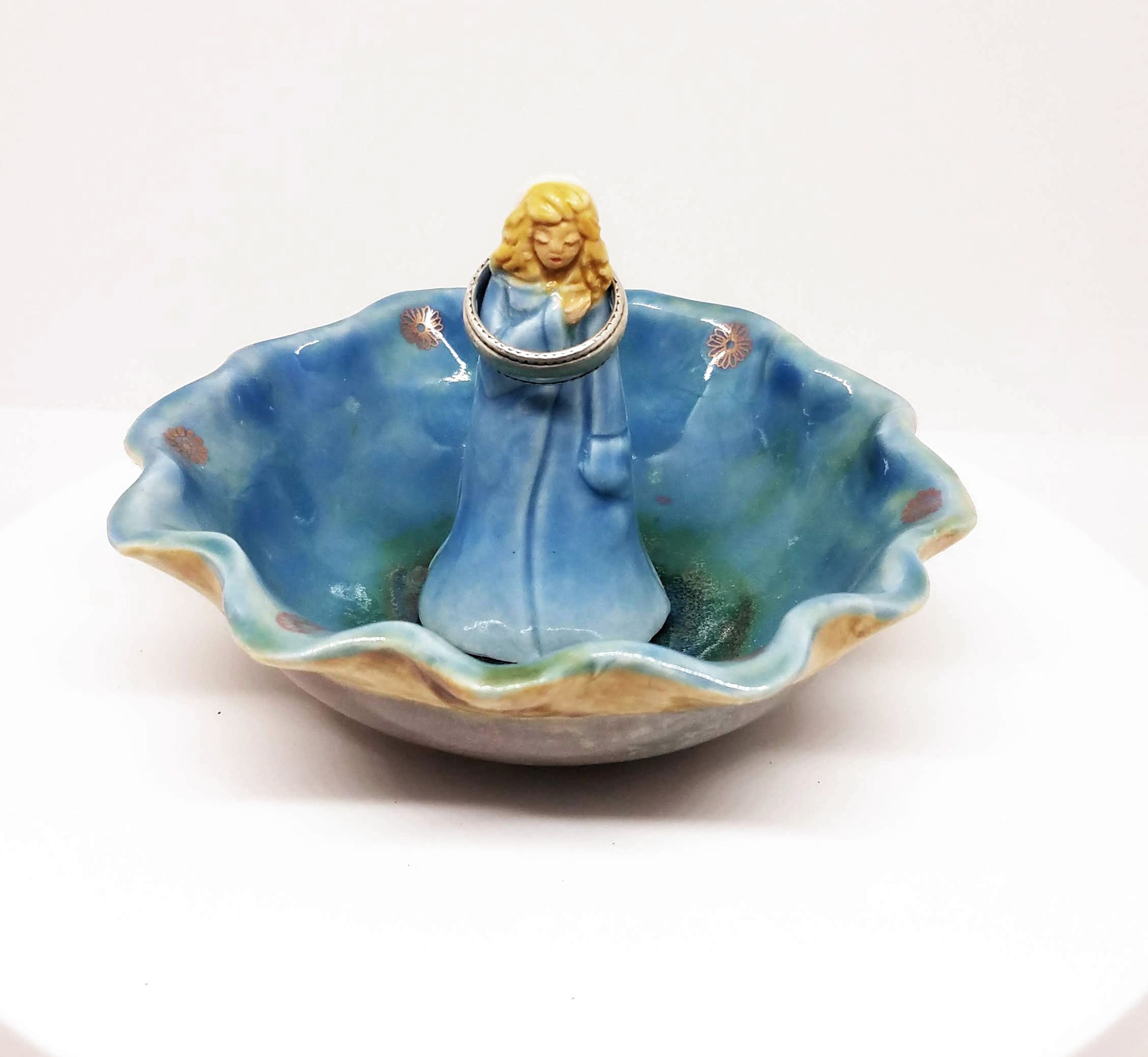 Sweet Ceramic Ruffle Bowl or Trinket Dish and Tiny Lady Ring Cone - Etsy