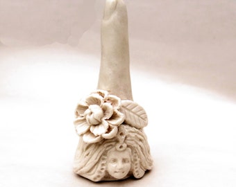 Garden Goddess Ring Cone White Art Ceramic Figurine Miniature