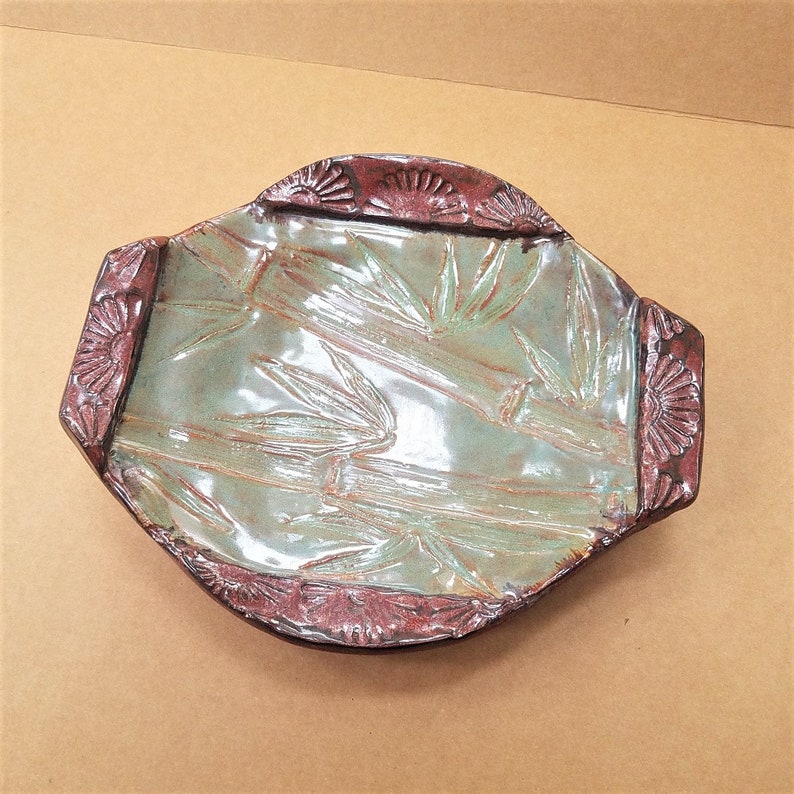 Ceramic Bamboo Motif Platter, Sushi Plate or Tile Wall Hanging image 4